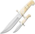 Timber Rattler Camel Bone Bowie Knife - Two-Knife Set with Leather Twin Sheath For Discount