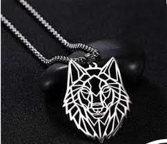 Stainless Steel Cut Wolf Head Necklace Sale