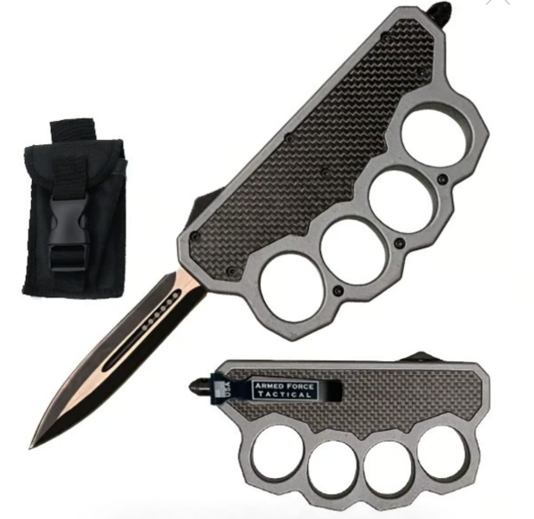 Carbon Fiber Grey Knuckle Out The Front OTF Knife Cheap