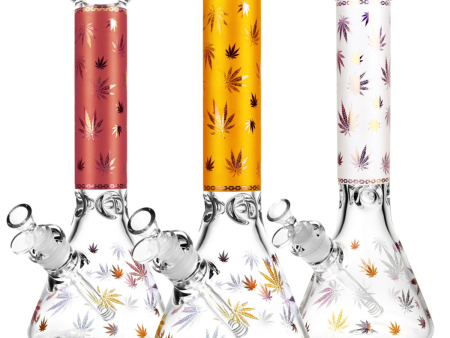 Foil Weed Leaf Print Water Pipe - 14  | 14mm For Discount