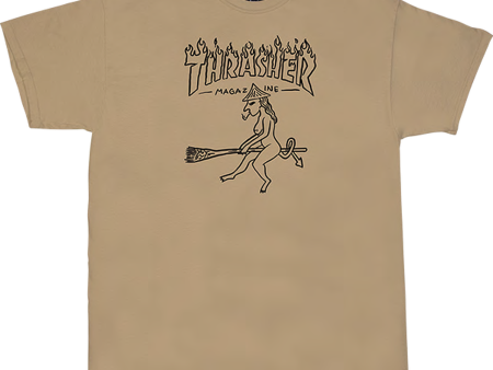 Thrasher Witch Flame Logo T-shirt - Size SM   Tan Sale