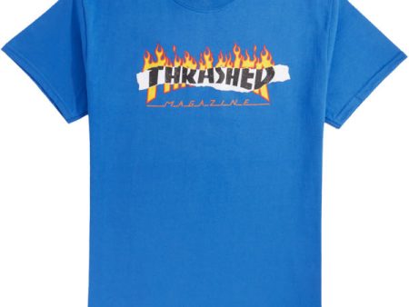 Thrasher Ripped Flame Logo T-shirt - Size LG   Royal Fashion