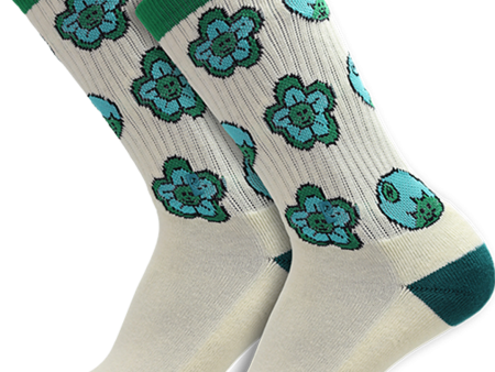 Psockadelic - Flower Ball Crew Socks - White   Green Discount