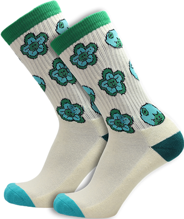 Psockadelic - Flower Ball Crew Socks - White   Green Discount