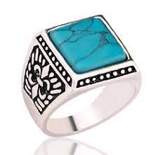 Square Turquoise Engraved Real Stone Sterling Plated Ring Online