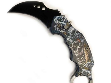 5  Closed Skeleton Push Button Karambit Knife Finger Ring - White Online now