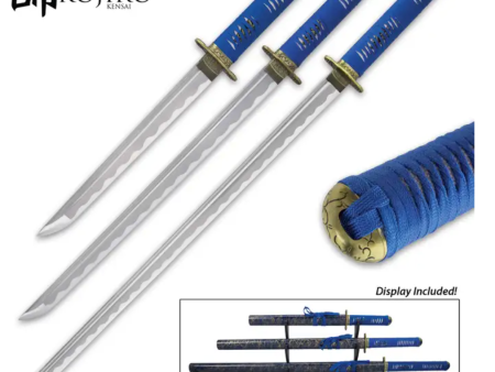 Kojiro Blue Mikado Sword Set - 1045 Carbon Steel Blades, Hardwood Handles, Cord-Wrapped, Metal Tsubas Kojiro Blue Mikado Sword Set - 1045 Carbon Steel Blades, Hardwood ... Online now