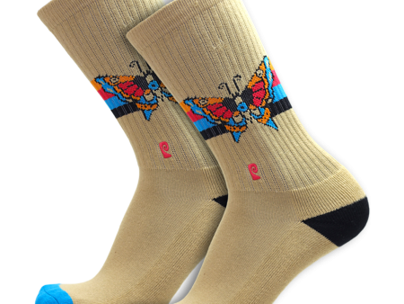 Psockadelic - Butterfly Crew Socks - Tan Hot on Sale