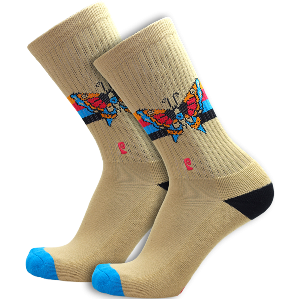 Psockadelic - Butterfly Crew Socks - Tan Hot on Sale