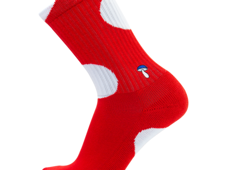 Psockadelic Shroom Top Crew Socks - Red Hot on Sale