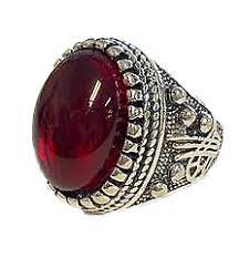 Ruby Red Stone Engraved Metal Biker Ring Supply