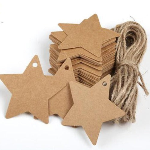 25x Estrellas para colgar, etiquetas de regalo, 6 x 6 cm   25x Kraft Etiketten, Geschenkanhänger Stern Discount