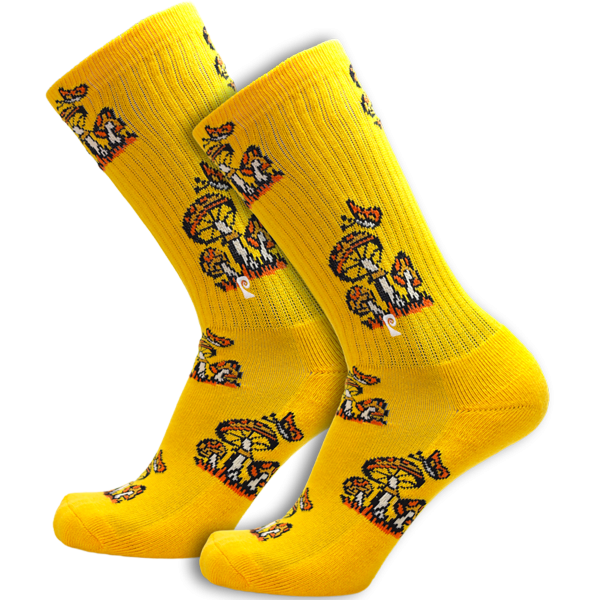 Psockadelic - Mushroom Crew Socks - Yellow Online Hot Sale