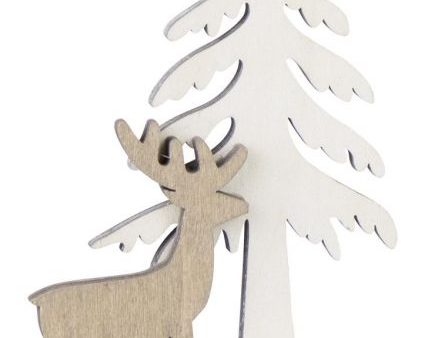 Standdeko - Tannenbaum mit Rentier - aus Holz - 10 x 4,5 x 15 cm - 1 Stück Online