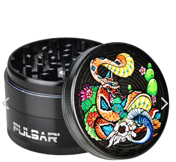 Pulsar Artist Series Metal Grinder | 4pc | 2.5  | Psychedelic Snake For Cheap