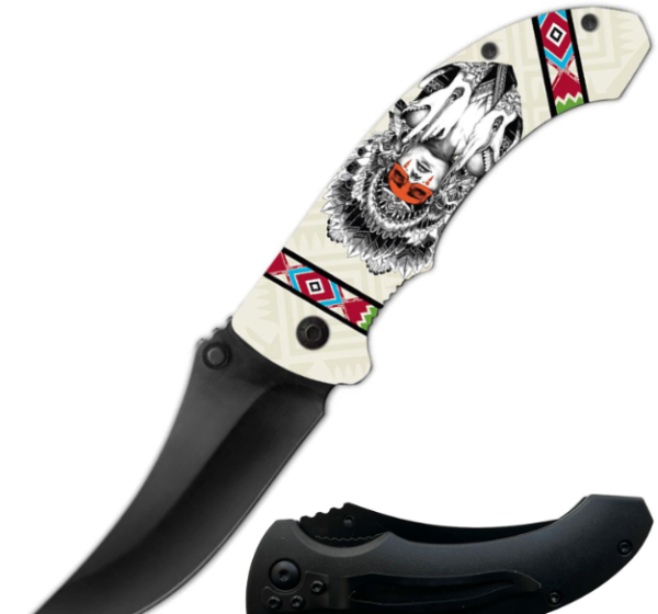 8  Native American Indian Spring Assisted Open Pocket Knife For Sale