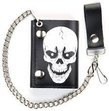 Large Skull Head Trifold Leather Wallets With Chain Online Hot Sale