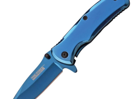 3.5  Closed Blue Titanium Spring Assisted Folding Knife Fashion