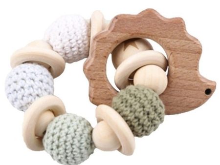 Beißring aus Holz und gehäkelte Wolle, in Geschenktüte - IGEL, HASE oder BÄR   Mordedor para bebé, de madera orgánica y lana crochet, en bolsa de regalo - ERIZO, CONEJO u OSO Online Sale