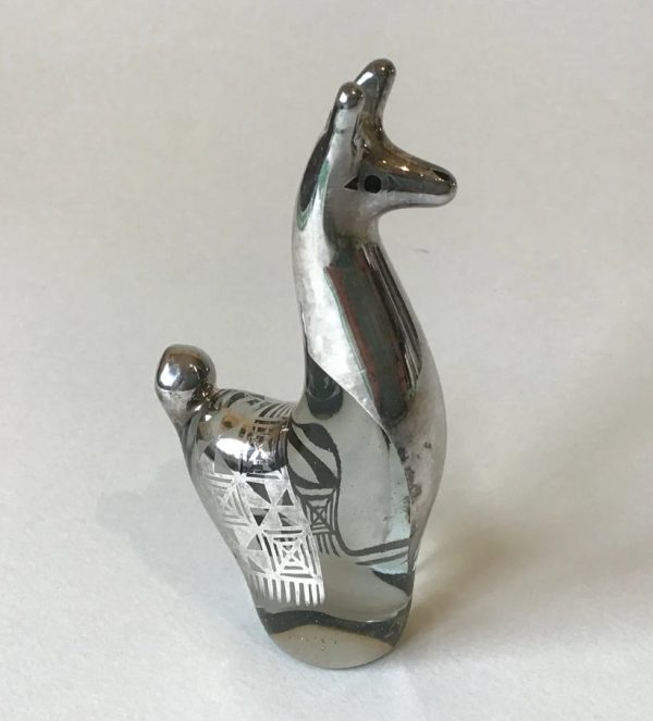 Vintage Copabella Silver Plate Art Glass Llama Figurine Peru For Sale