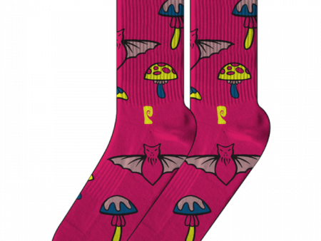 Psockadelic - Bat Shroom Crew Socks - Pink Hot on Sale