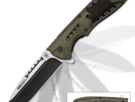 SOA Scout Assisted Opening Pocket Knife - Black With Green Hot on Sale