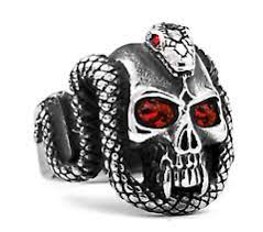 Crystal Red Eye Skull With Serpent Snake Metal Biker Ring Online