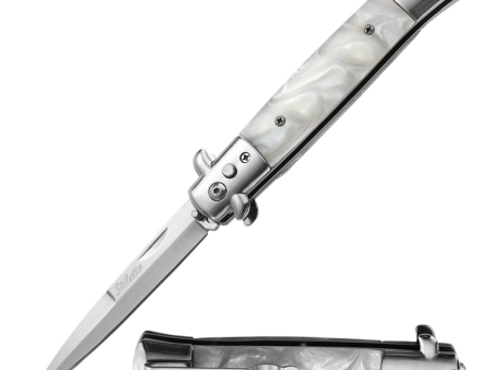 5  Closed Classic Stiletto Automatic SwitchBlade Knife - Mother Of Pearl Discount