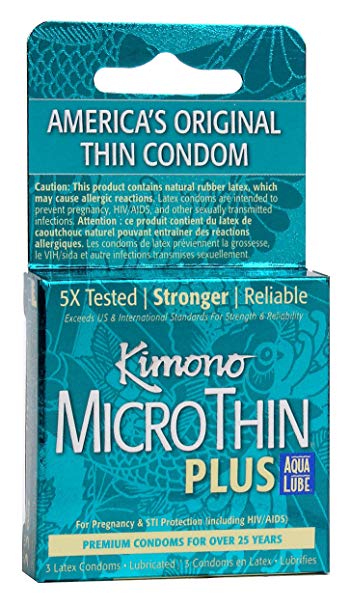 Kimono Micro Thin Aqua Lube Condoms - Box of 3 For Sale