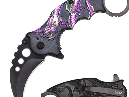 Karambit Tactical Spring Assist Knife With Finger Ring - Purple Dragon Fashion