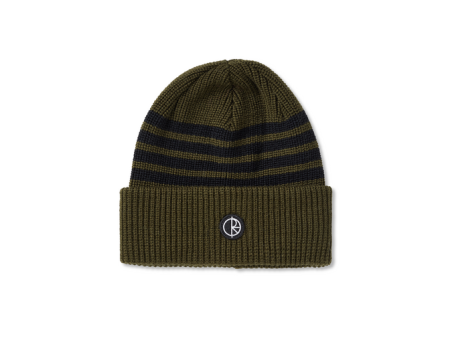 Polar Skate Co. - Stripe Merino Wool Beanie - Army Green   Black Hot on Sale