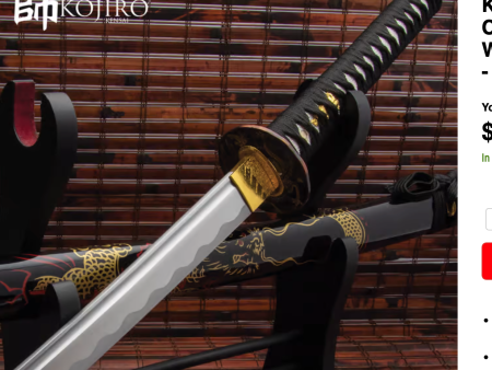 Kojiro Golden Dragon Katana & Scabbard - Carbon Steel Supply