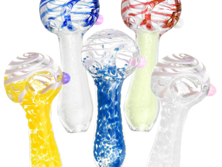 Swirled & Fritted Spoon Pipe - 3.5  on Sale