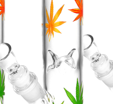 Hemp Leaf Straight Tube Water Pipe | 9.75  | 14mm For Sale