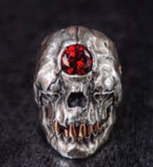 Evil Monster Skull With Red Jewel Metal Biker Ring Sale