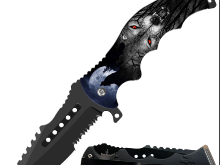 8.5  Tactical Wolf Spring Assisted Folding Open Pocket Knife Razer Blade Online Hot Sale