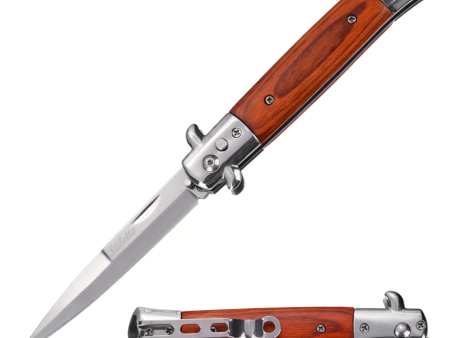 5  Closed Classic Stiletto Automatic SwitchBlade Knife - Pakkawood Handle Online Sale