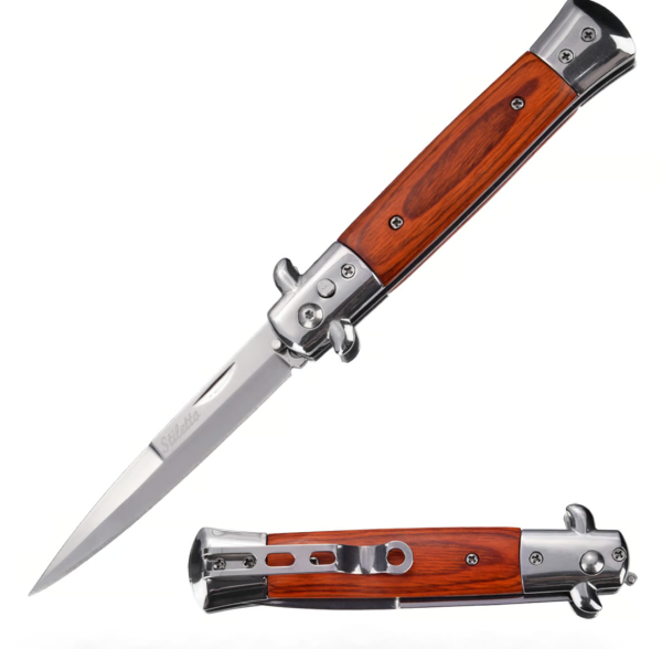 5  Closed Classic Stiletto Automatic SwitchBlade Knife - Pakkawood Handle Online Sale