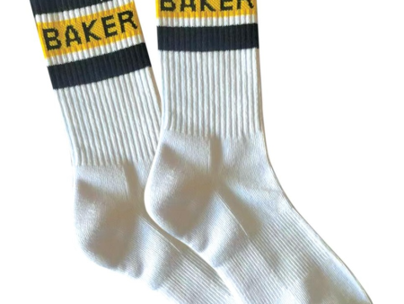 Baker Skateboards - Yellow Stripe Socks - White Discount