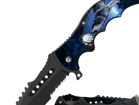 8.5  Tactical Wolf Howling Spring Assisted Folding Open Pocket Knife Razer Blade Online Sale