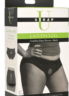 Strap U Lace Envy Crotchless Panty Harness - 2XL Black Supply