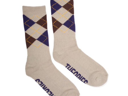 Theories -  Stamp Argyle Crew Socks - Beige Online Sale