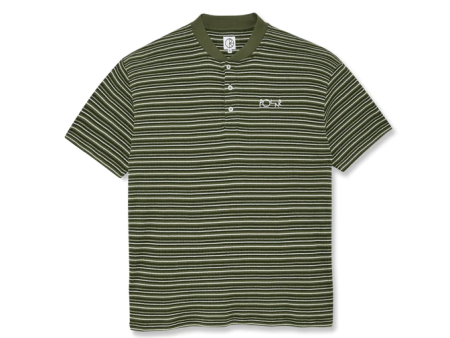 Polar Skate Co - Stripe Rib Henley T-Shirt - Uniform Green For Discount