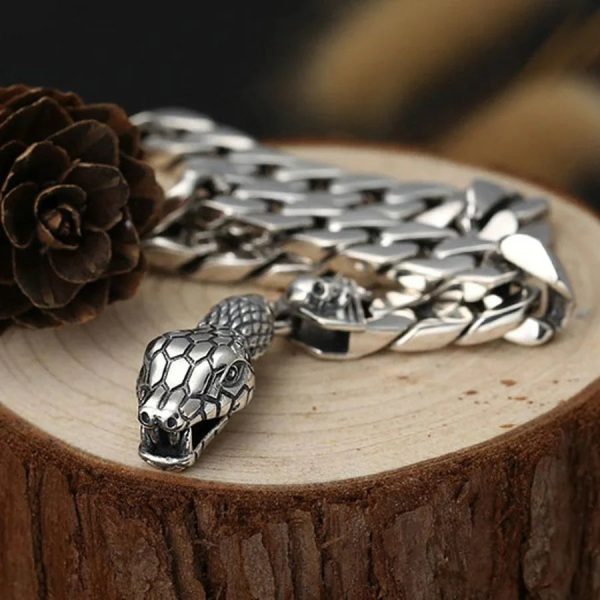 terling Silver Snake Head Buckle Bare Body Men s Bracelet Online Hot Sale