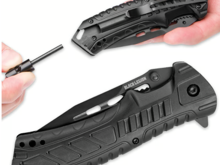 Black Legion Black Pocket Knife With Fire Starter Hot on Sale