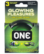 One Glowing Pleasures Condoms - Box of 3 on Sale