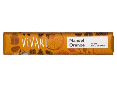 Vivani Schokolade - Mandel Orange Riegel   BARRA DE CHOCOLATE CON BEBIDA DE ARROZ Y TROZOS DE ALMENDRA Y NARANJA ORGÁNICAS 35G Hot on Sale