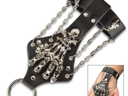 Leather Skeleton Hand Cuff And Finger Ring on Sale