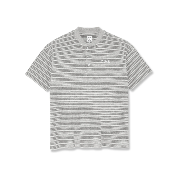 Polar Skate Co - Stripe Rib Henley T-Shirt - Heather Grey For Cheap