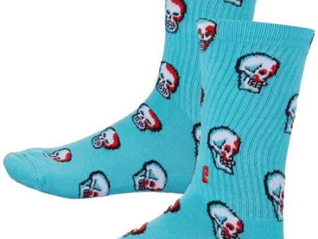 Psockadelic - Blue Red Skulls Crew Socks For Sale